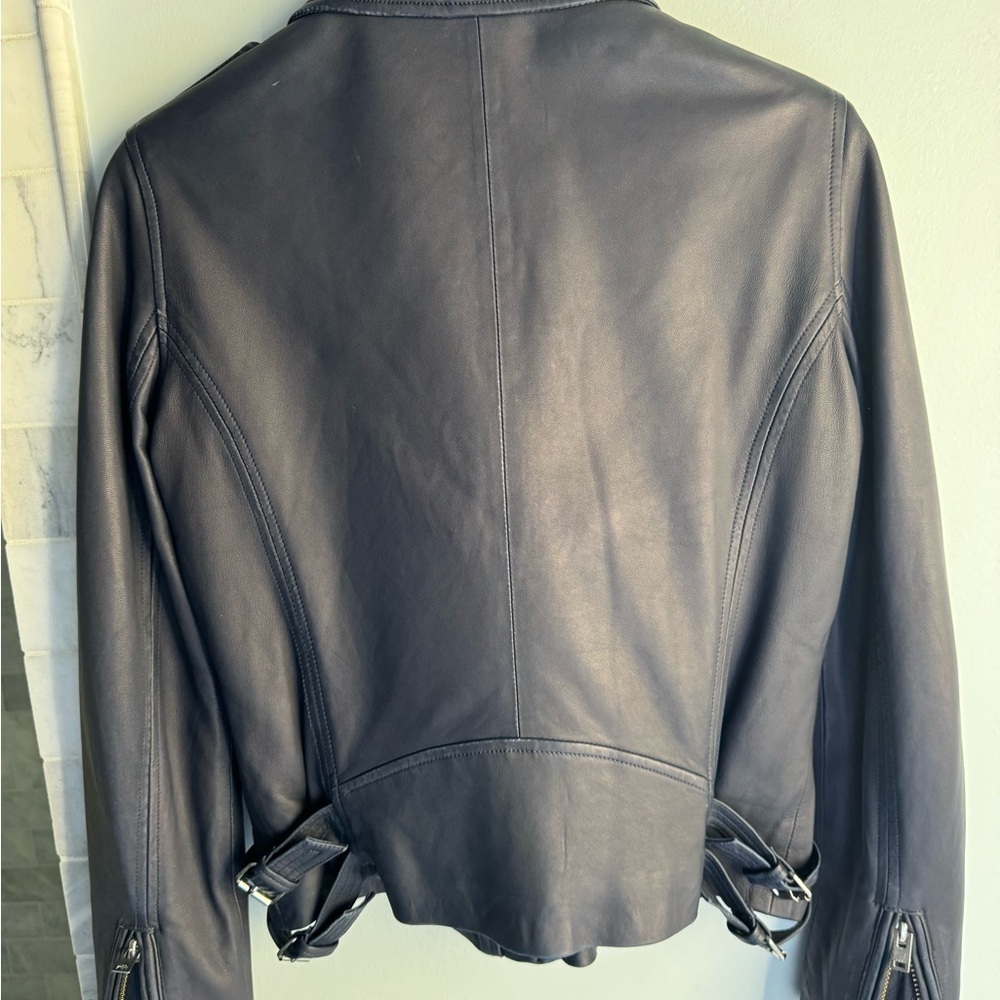 IRO Navy Han Leather Jacket size 42 - Picture 6 of 12